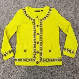 Michael Simon Cardigan Chartreuse Yellow-Green Embellished Beads Women's Small